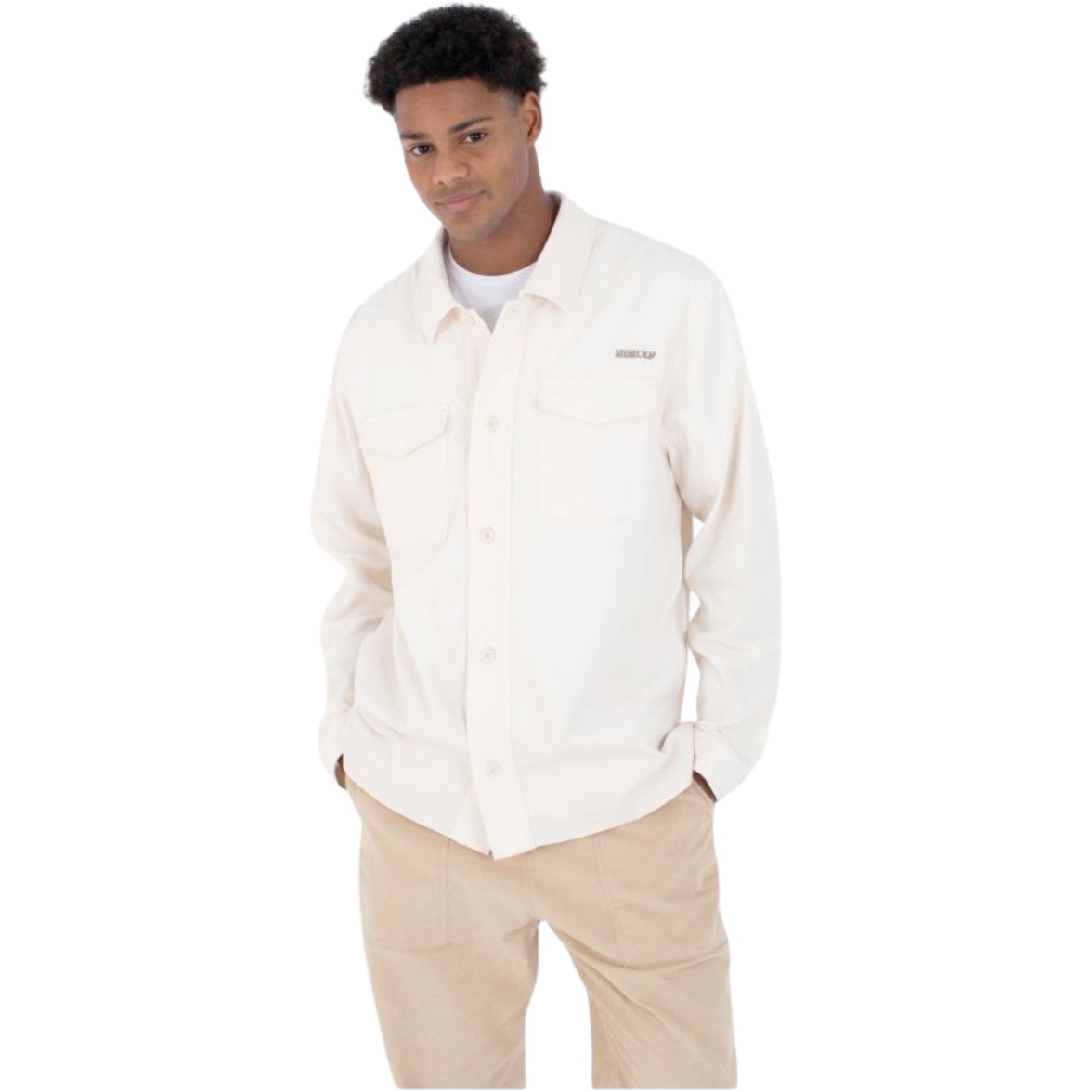 2026 Hurley Mens Lido Cord Long Sleeve Overshirt HFA25MMVS04033 - Black Combo